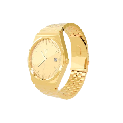 24K Gold Watch LM 2400 with an angular case flowing into a five-row bracelet of small links
