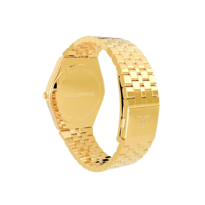 24K Gold Watch LM 2400, case back and fold-over clasp with the GoldPrivé mark