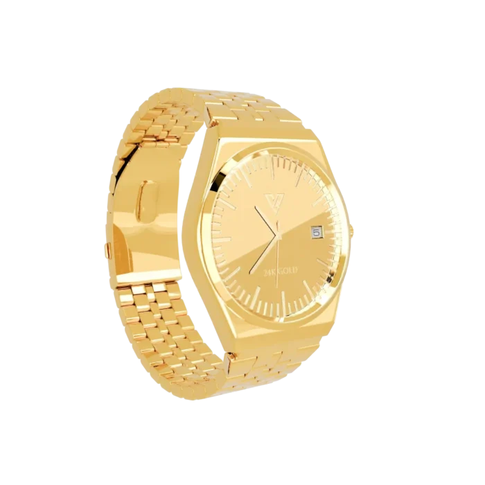 24K Gold Watch LM 2400, side view of the five-row bracelet of small polished links