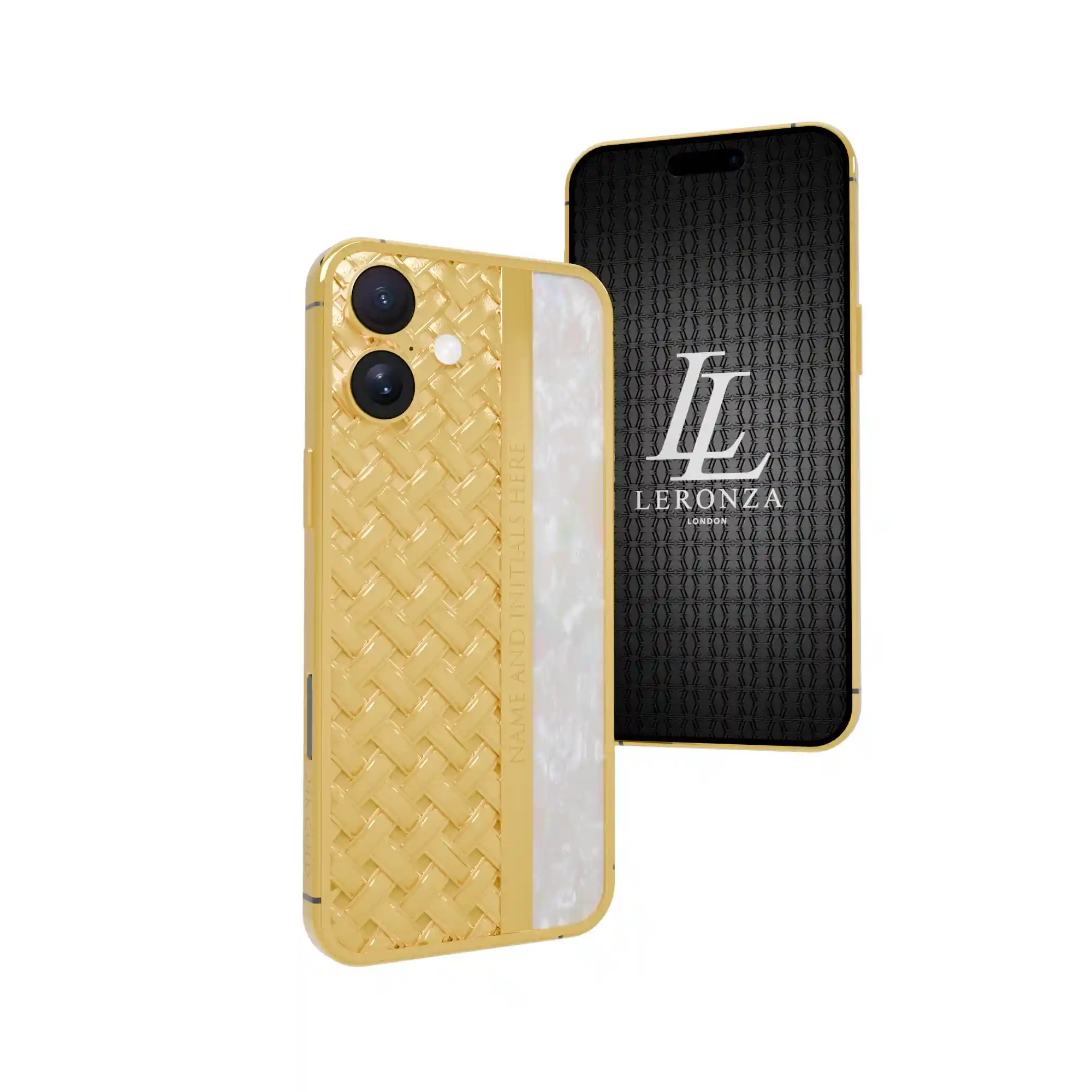 24K Gold iPhone 16 Plus Pearl Design – Knots & Pearl | Leronza Gold 16 Plus Pearl design
