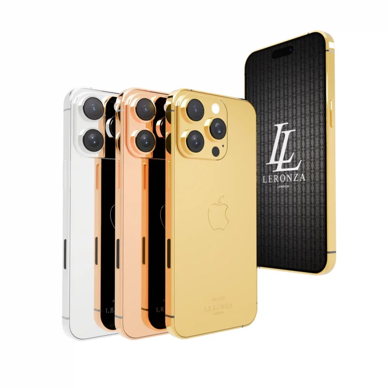 Elite gold iPhone 16 Pro in platinum, rose gold and 24K gold