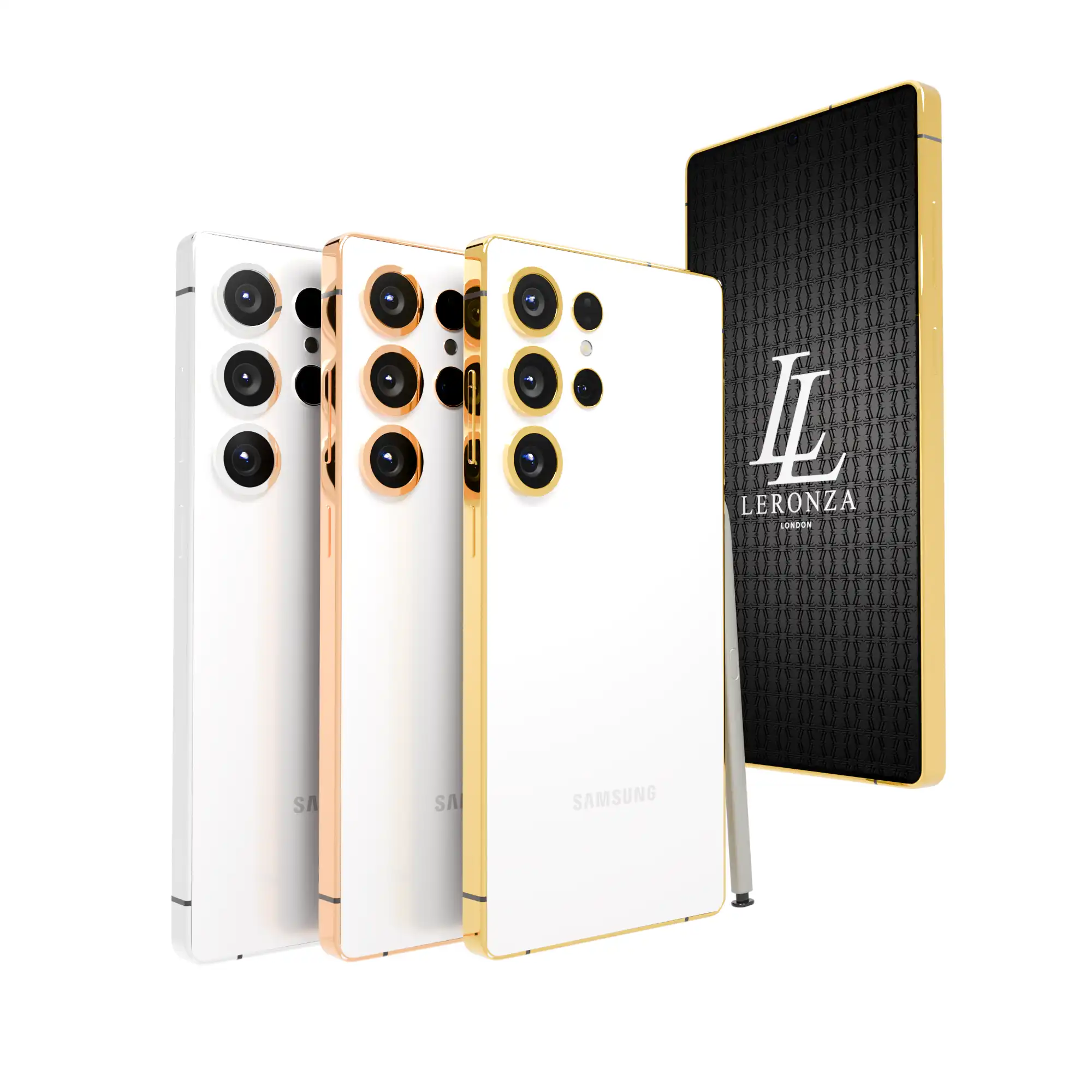 24K Gold Samsung Galaxy S25 Ultra Side Frame White Classic | Leronza Gold Samsung Galaxy S25 Ultra Side Frame White