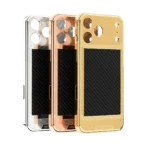 Knots & CarbonFiber Gold iPhone Case shown in Platinum, Rose Gold and 24K Gold side by side