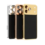 CarbonFiber Legacy Gold iPhone Case shown in Platinum, Rose Gold and 24K Gold side by side
