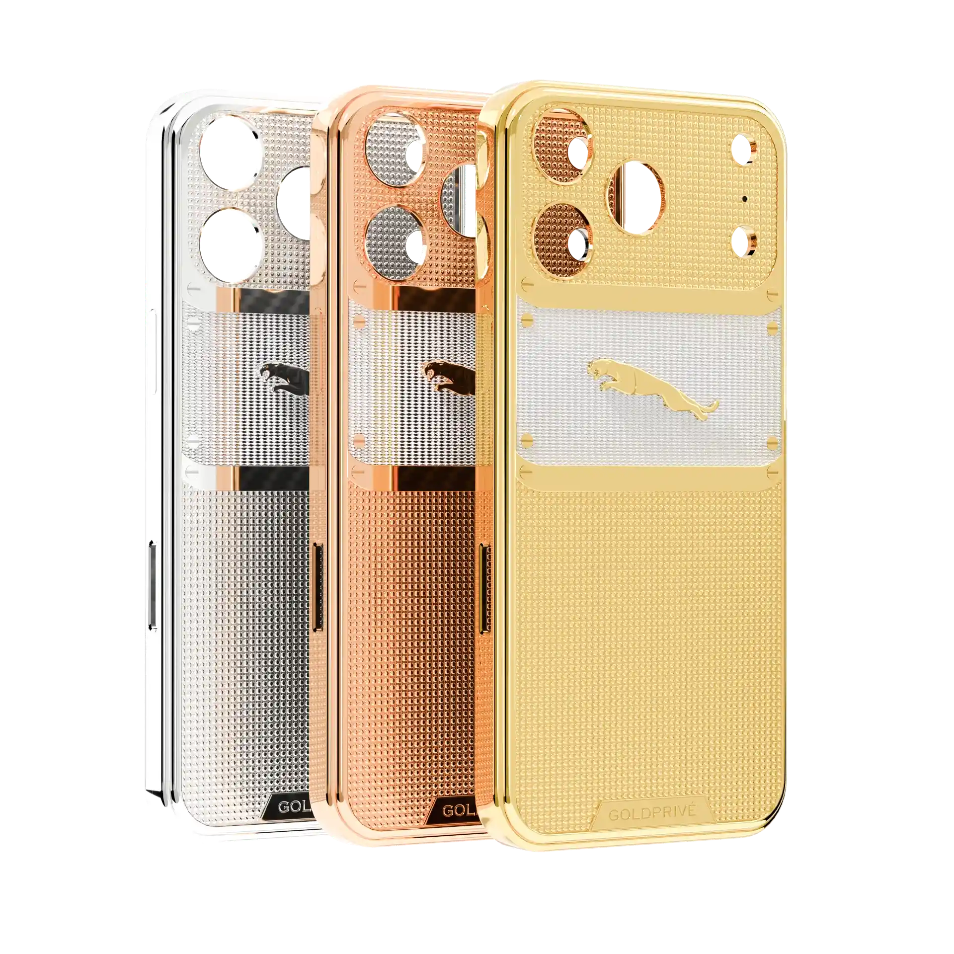 GoldPrivé Imperial 24K Gold iPhone 18 Pro Max casing with sculpted jaguar detail