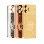 Le Lion Fleur Gold iPhone Case shown in Platinum, Rose Gold and 24K Gold side by side