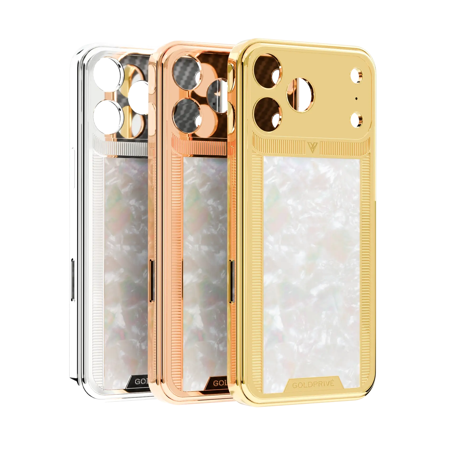 GoldPrivé Majesty Mother of Pearl iPhone 18 Pro Max casing with 24K gold frame