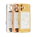 Knots & Pearl Gold iPhone Case shown in Platinum, Rose Gold and 24K Gold side by side