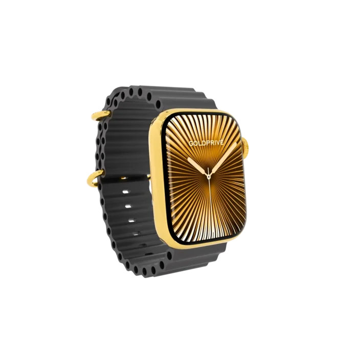 Gold Apple Watch Series 12 with Black Ocean Band – Gold, Rose Gold & Platinum - Image 4
