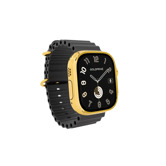 Gold Apple Watch Ultra 4 with Black Ocean Band – Gold, Rose Gold & Platinum - Image 4