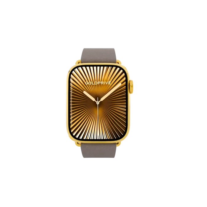 Gold Apple Watch Series 12 with Dark Taupe Modern Buckle – Gold, Rose Gold & Platinum - Image 2