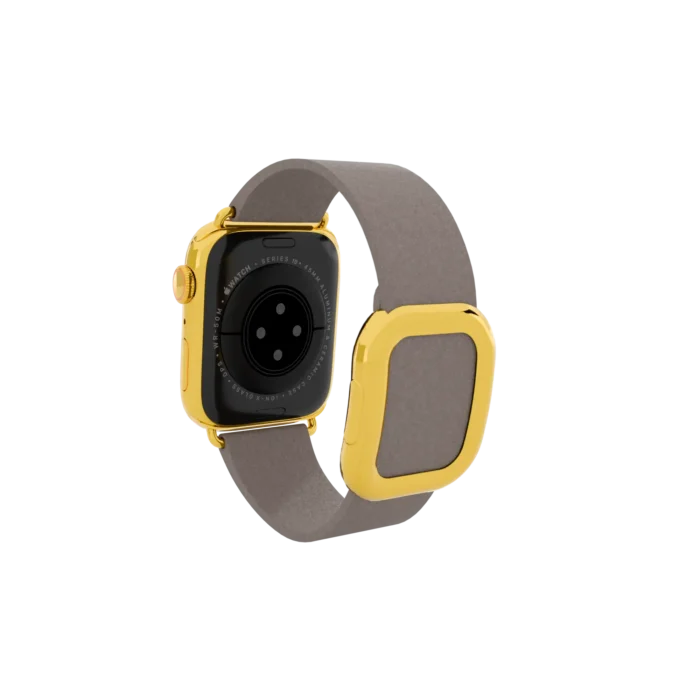 Gold Apple Watch Series 12 with Dark Taupe Modern Buckle – Gold, Rose Gold & Platinum - Image 3