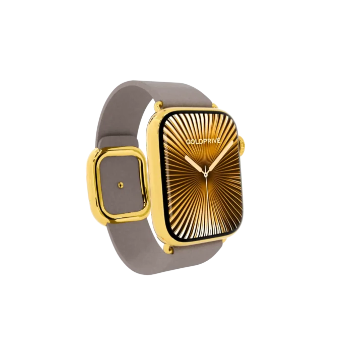 Gold Apple Watch Series 12 with Dark Taupe Modern Buckle – Gold, Rose Gold & Platinum - Image 4