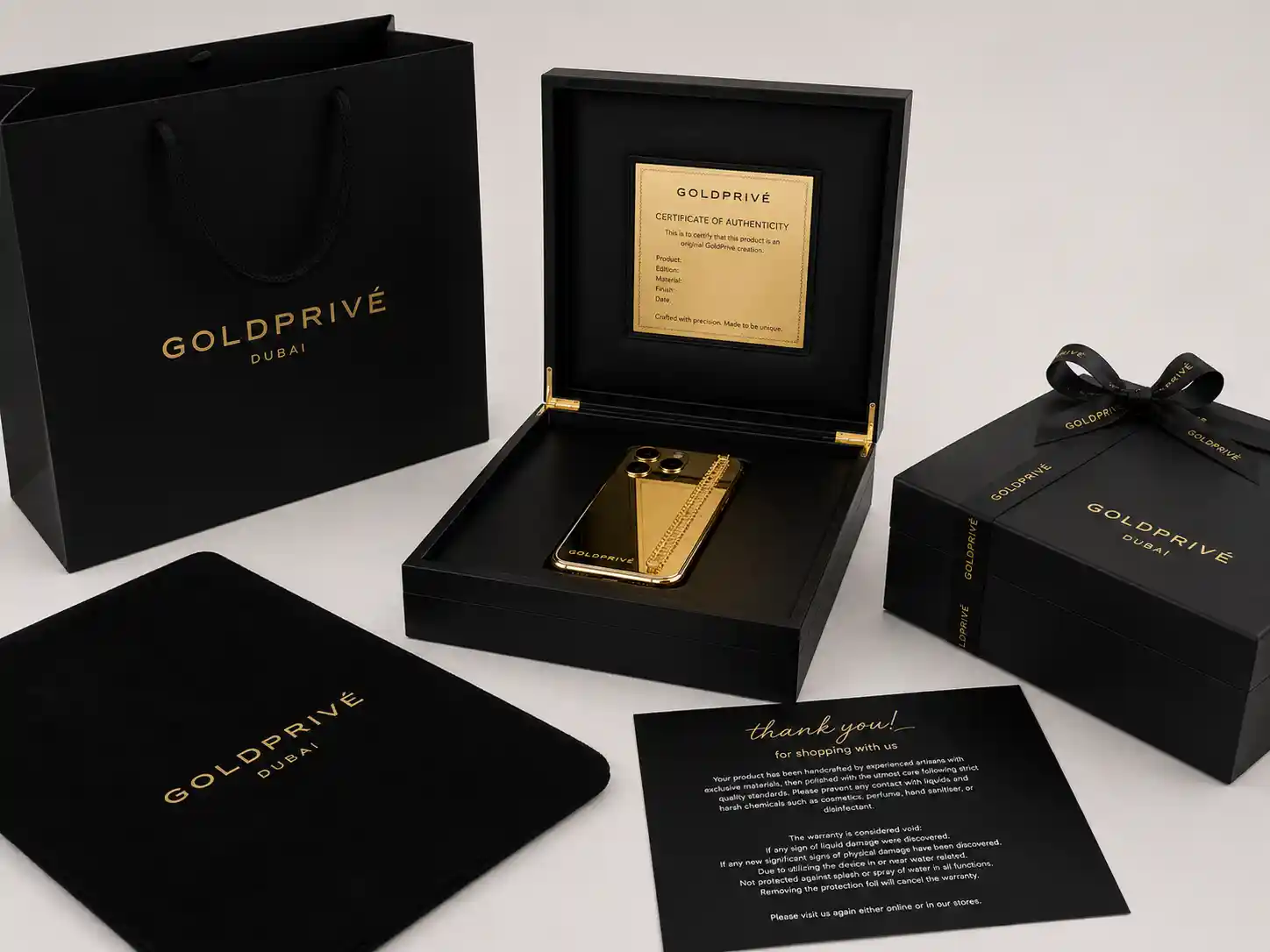 GoldPrivé luxury presentation box for a 24K gold Samsung Galaxy S26 Ultra