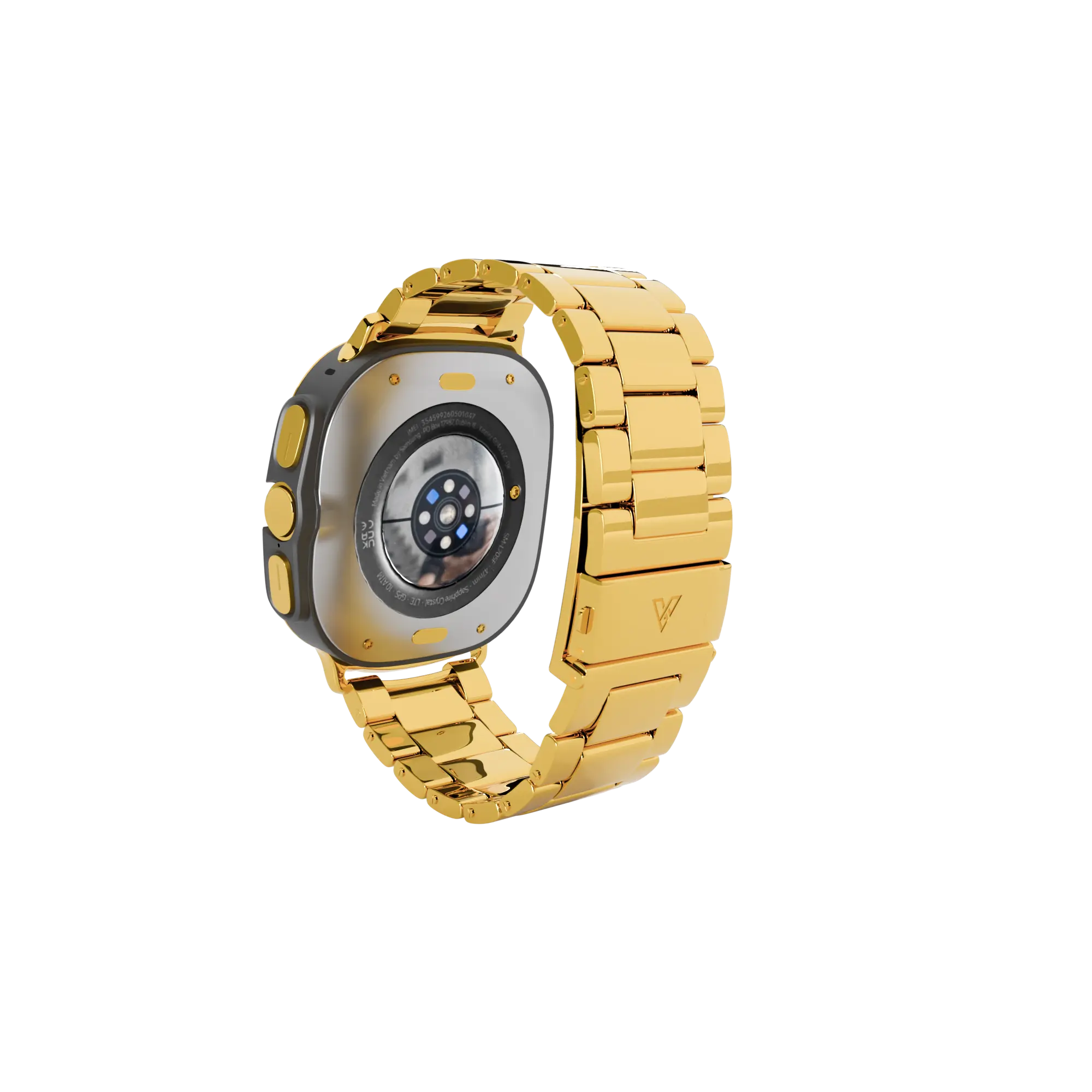 Gold Samsung Galaxy Watch Ultra2 Elite Strap rear view showing the titanium case and Samsung's sensor back