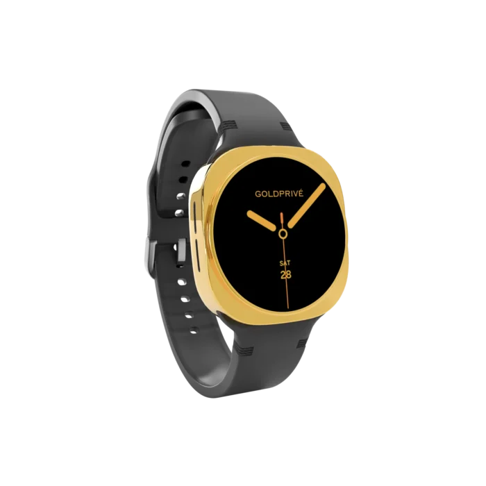 Gold Samsung Galaxy Watch9 Black Sport Band shown from another angle