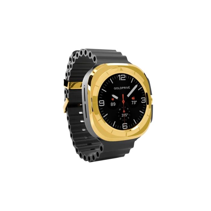 Gold Samsung Galaxy Watch Ultra2 Grey Marine Band shown from another angle