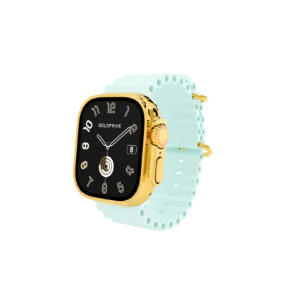 GoldPrivé Gold Apple Watch Ultra 4 with White Ice Blue Ocean Band