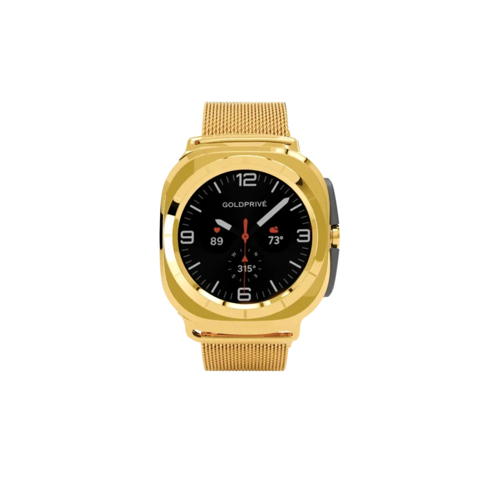 Gold Samsung Galaxy Watch Ultra2 Milanese Strap shown from another angle