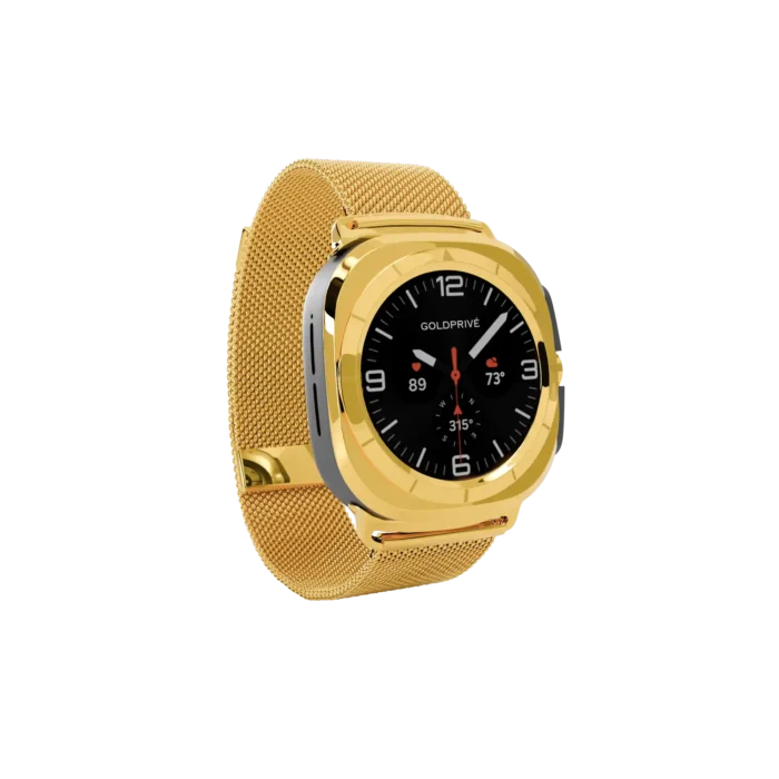 Gold Samsung Galaxy Watch Ultra2 Milanese Strap shown from another angle