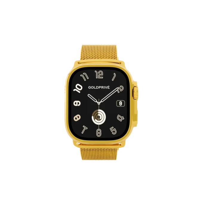 Gold Apple Watch Ultra 4 with Milanese Band – Gold, Rose Gold & Platinum - Image 2