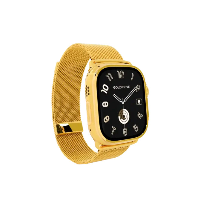 Gold Apple Watch Ultra 4 with Milanese Band – Gold, Rose Gold & Platinum - Image 4