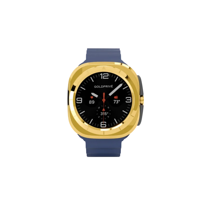 Gold Samsung Galaxy Watch Ultra2 Navy Marine Band shown from another angle