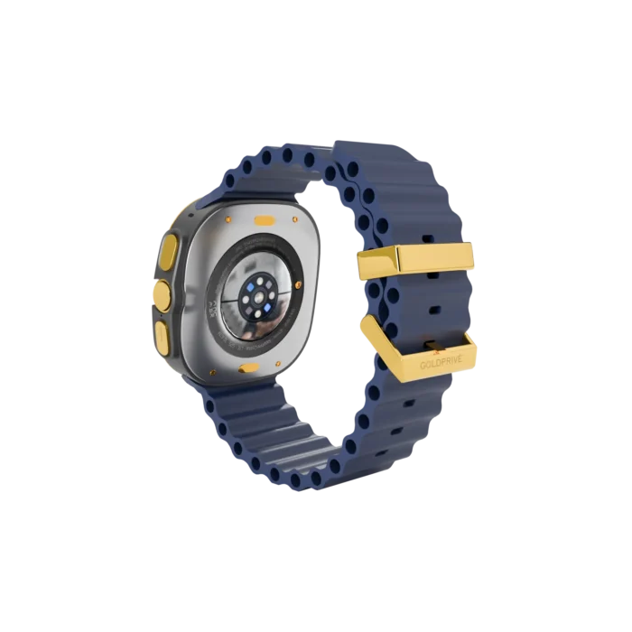 Gold Samsung Galaxy Watch Ultra2 Navy Marine Band shown from another angle
