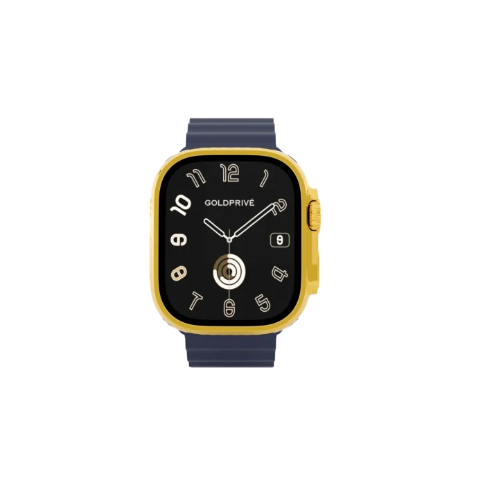Gold Apple Watch Ultra 4 with Navy Ocean Band – Gold, Rose Gold & Platinum - Image 2