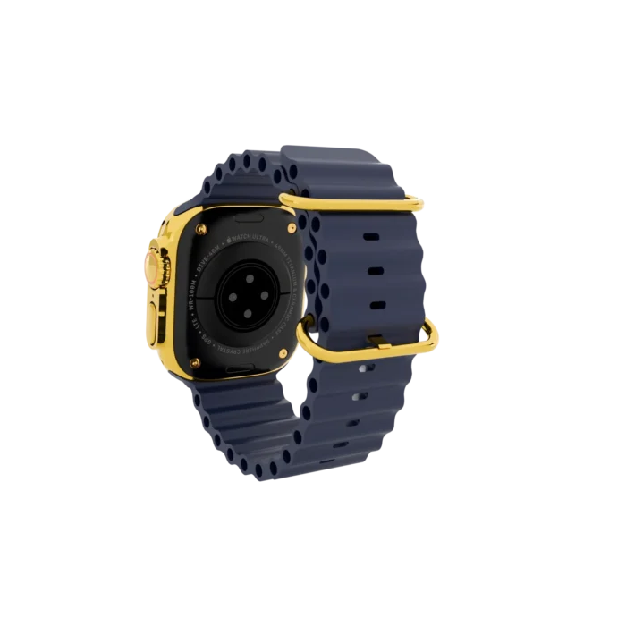Gold Apple Watch Ultra 4 with Navy Ocean Band – Gold, Rose Gold & Platinum - Image 3