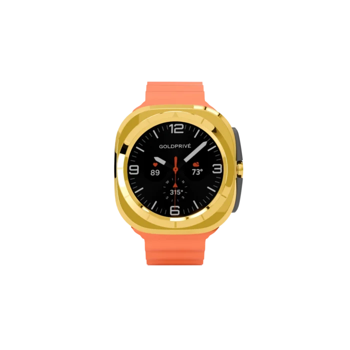 Gold Samsung Galaxy Watch Ultra with Orange Marine Band – Gold, Rose Gold & Platinum - Image 2
