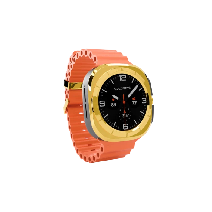 Gold Samsung Galaxy Watch Ultra with Orange Marine Band – Gold, Rose Gold & Platinum - Image 4