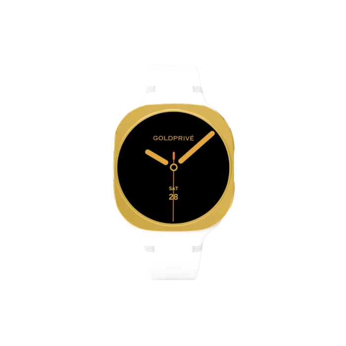 Gold Samsung Galaxy Watch9 White Sport Band shown from another angle