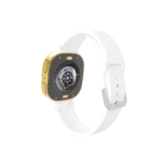 Gold Samsung Galaxy Watch9 White Sport Band shown from another angle