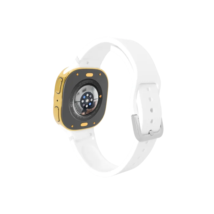 Gold Samsung Galaxy Watch9 White Sport Band shown from another angle