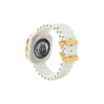 Gold Samsung Galaxy Watch Ultra2 White Marine Band shown from another angle