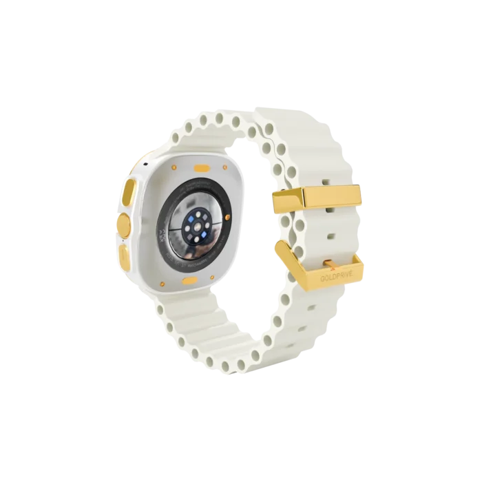 Gold Samsung Galaxy Watch Ultra2 White Marine Band shown from another angle
