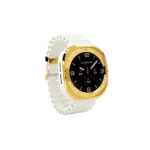 Gold Samsung Galaxy Watch Ultra2 White Marine Band shown from another angle