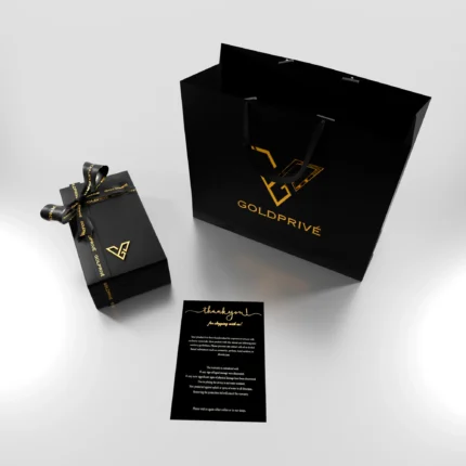 GoldPrivé signature black leather presentation box with gift bag and thank-you card