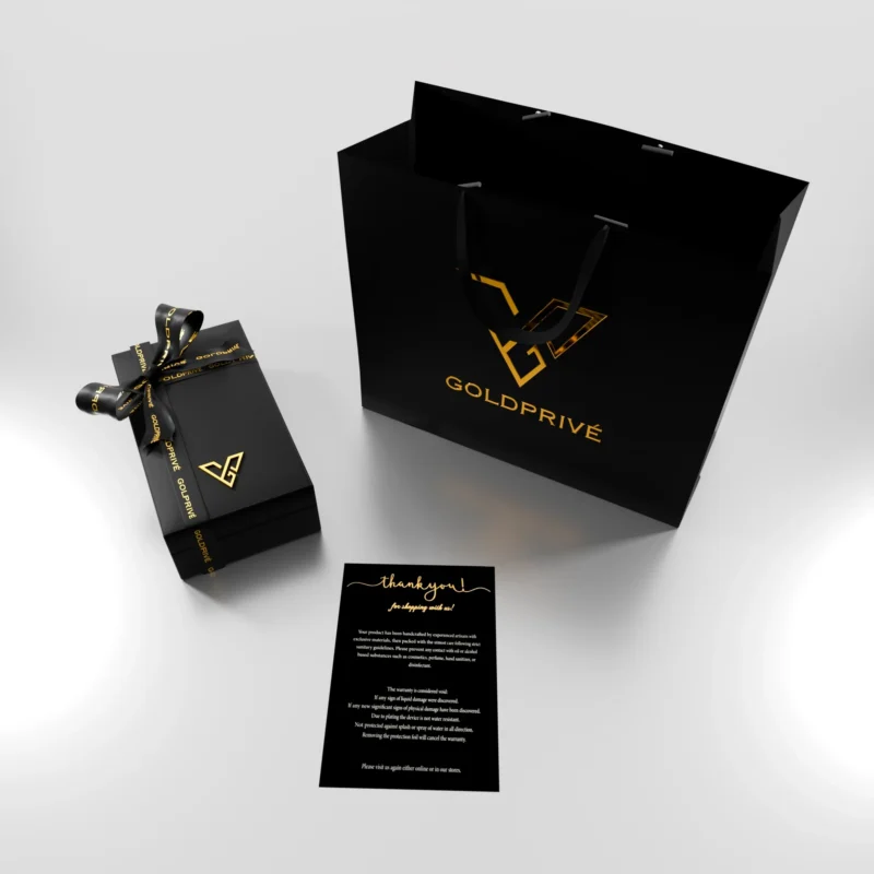 GoldPrivé black leather presentation box, gift bag and authenticity card