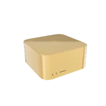Gold Apple Mac Studio in mirror-polished 24K Gold, a tall rounded square with the tone-on-tone Apple logo on top and two ports beside the card slot on the front