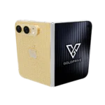 Supernova Gold iPhone Duo partly opened, with diamonds across the gold back plate and a pavé Apple logo