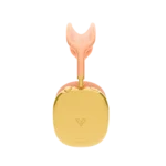 Gold AirPods Max 2 Orange from the side, one 24K Gold ear cup with the maker's mark and the gold Digital Crown, the gold arm meeting a peach-orange headband
