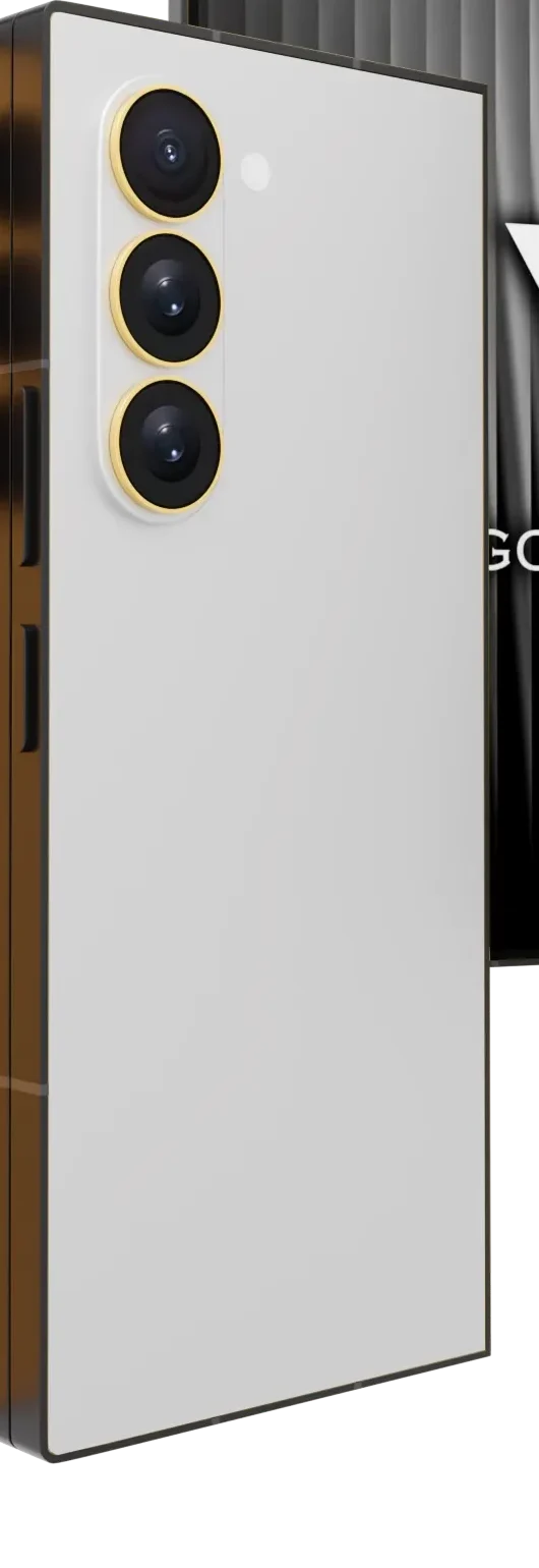Silver Shadow Galaxy Z Fold8 Ultra Gold Accents close-up of the pale matte back and the 24K Gold camera lens rings