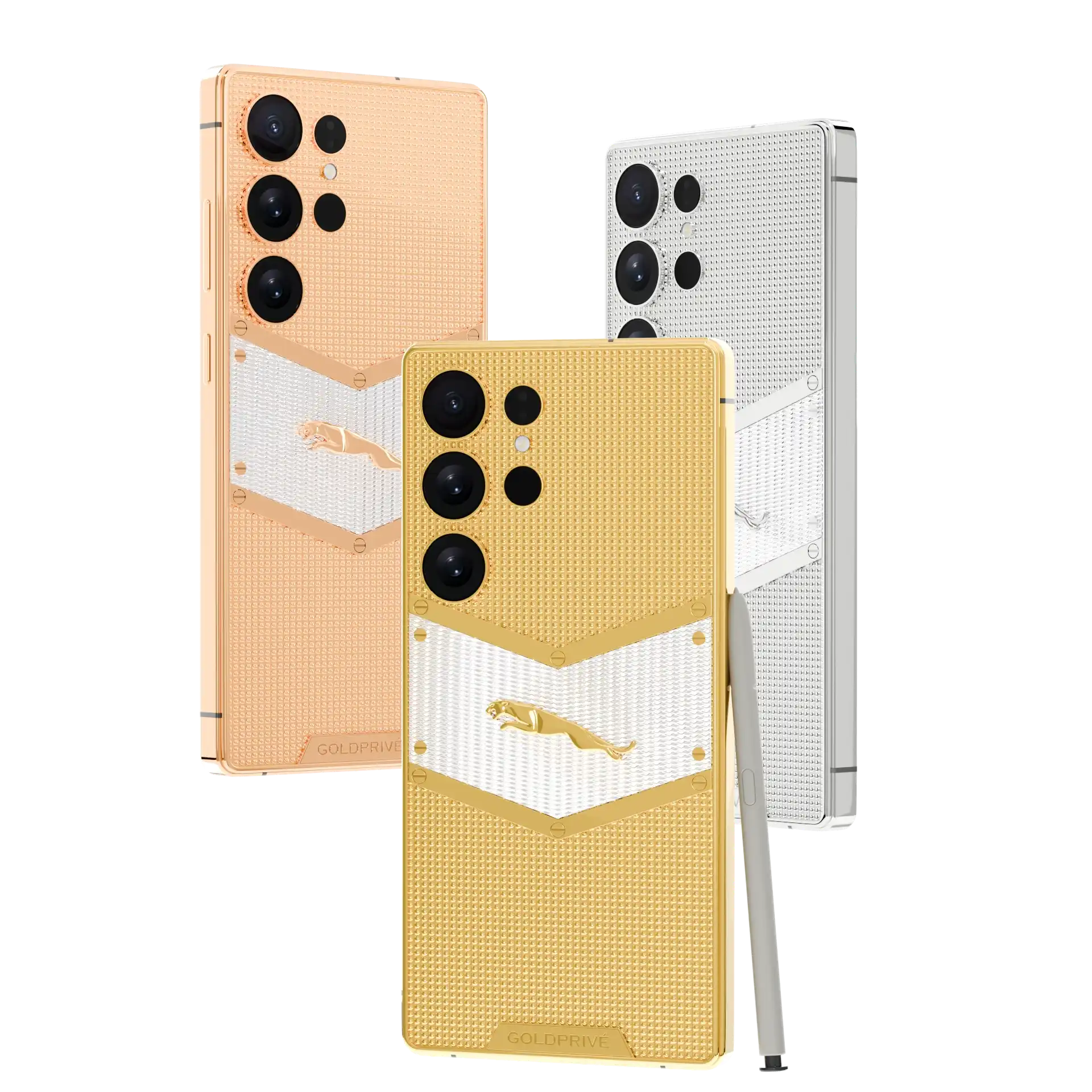 GoldPrivé Imperial 24K Gold Samsung Galaxy S26 Ultra with sculpted jaguar detail