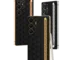 Nexus Link Gold Galaxy S26 Ultra from the Rhodium collection, black hexagon-textured backs with a vertical curb chain in Rose Gold, 24K Gold and Platinum, beside the S Pen