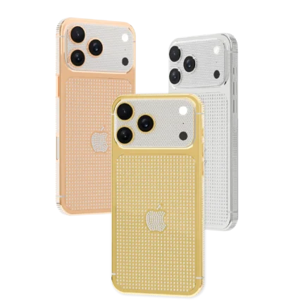 Supernova Gold iPhone 18 Pro Max with a fully pave-set diamond back panel and diamond logo