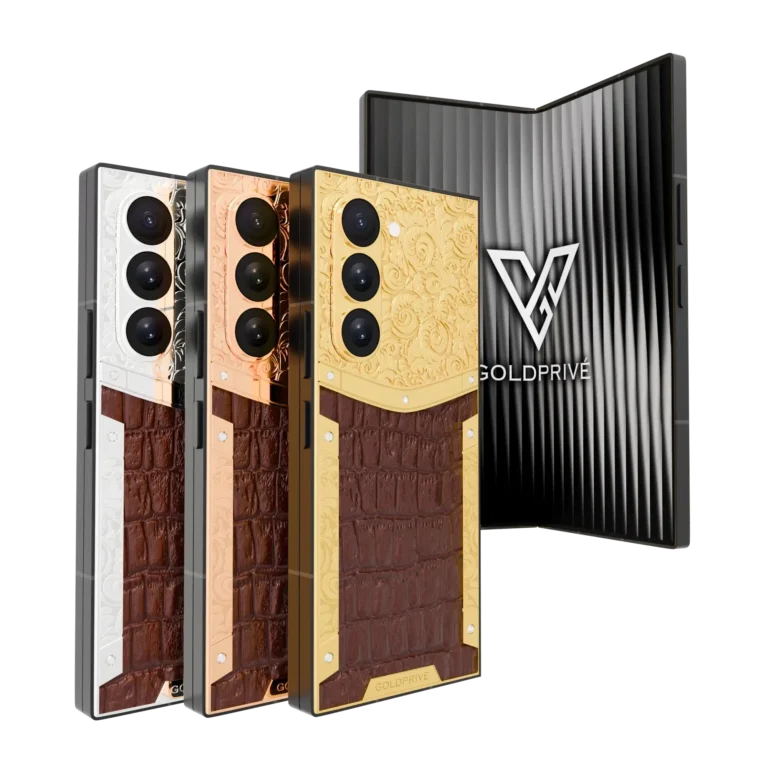GoldPrivé Exotic Royale Gold Samsung Galaxy Z Fold8 Ultra with leather back in three finishes