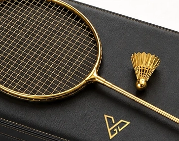 Gilded goose feather shuttlecock with gold-tipped cork base from the 24K gold badminton set