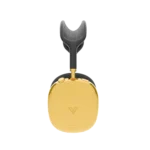 Gold AirPods Max 2 Midnight from the side, one mirror 24K Gold ear cup carrying the maker's mark, its gold arm leading up to the dark headband
